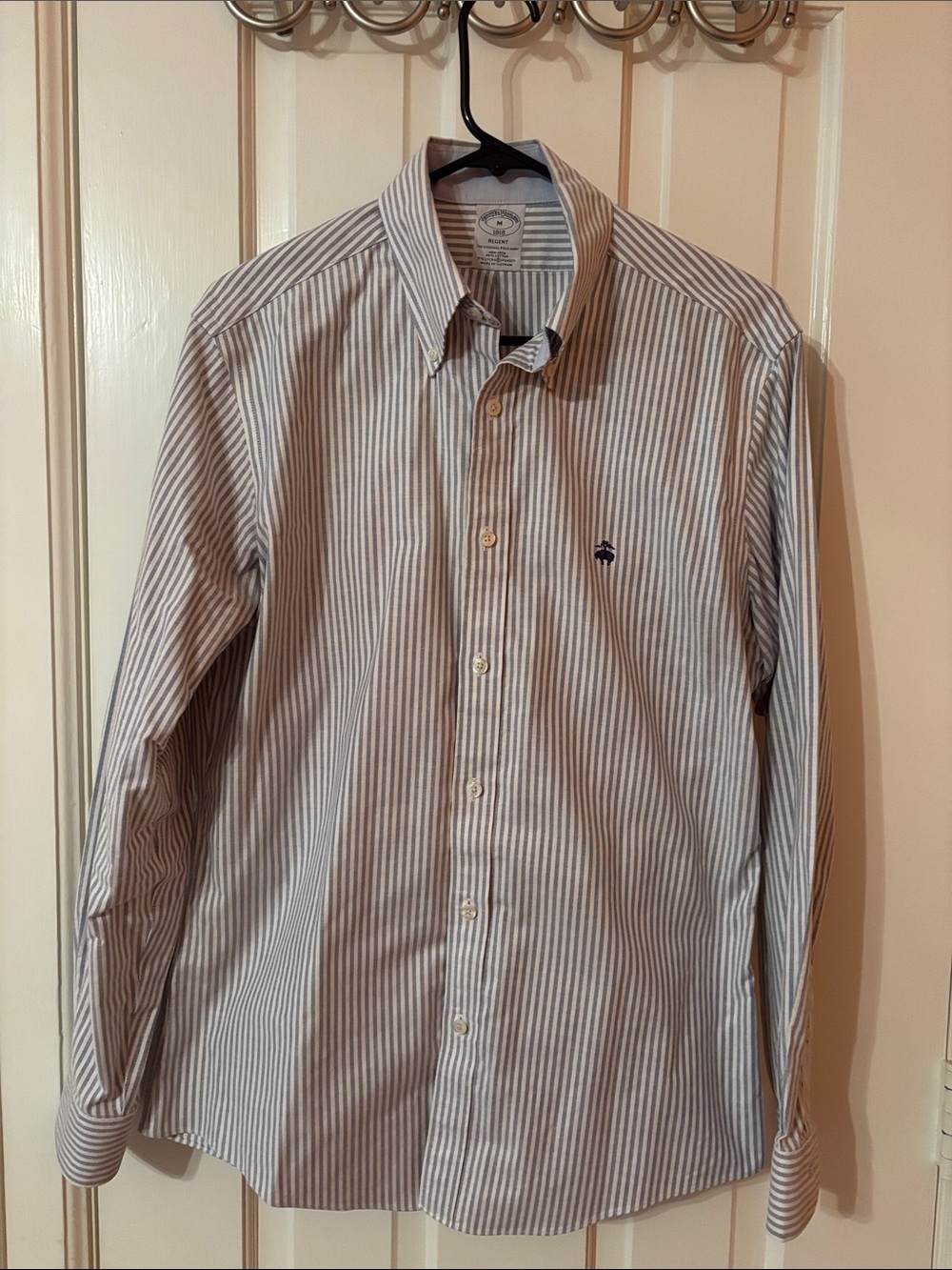 Brooks Brothers Blue and White Striped Button-Down Dress Shirt
